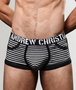Trunks<Andrew Christian Almost Naked Prison Pocket Trunk Black/Grey Stripe